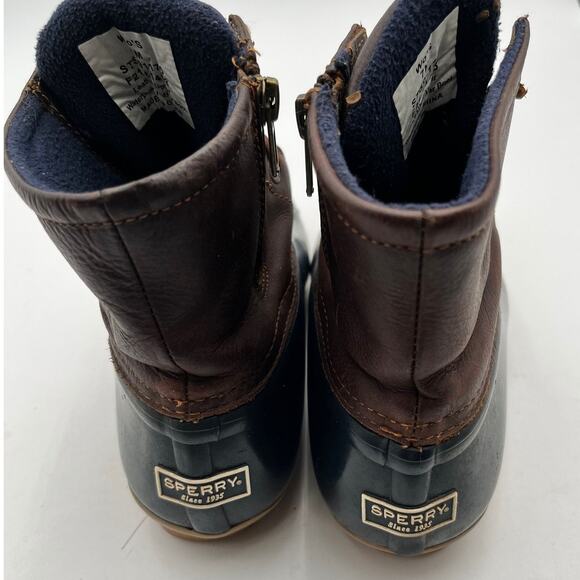 Sperry Saltwater Duck Boots Womens Size 7 Brown Leather Navy Rubber STS91175 - Picture 3 of 13